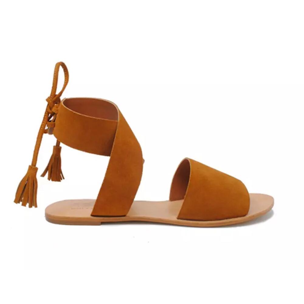 Able Cruz Utility Sandal in Cognac Tan Brown Suede Leather Tie Ankle 9